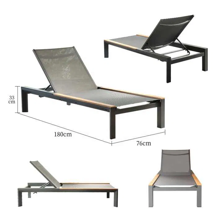 Wooden high quality beach chair garden hotel poolside sun lounger aluminum mesh outdoor sun chaise lounge hotel furniture