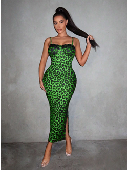 เดรสลายเสือเขียวแซ่บ สายเดี่ยวเข้ารูป ผ่าข้างเซ็กซี่