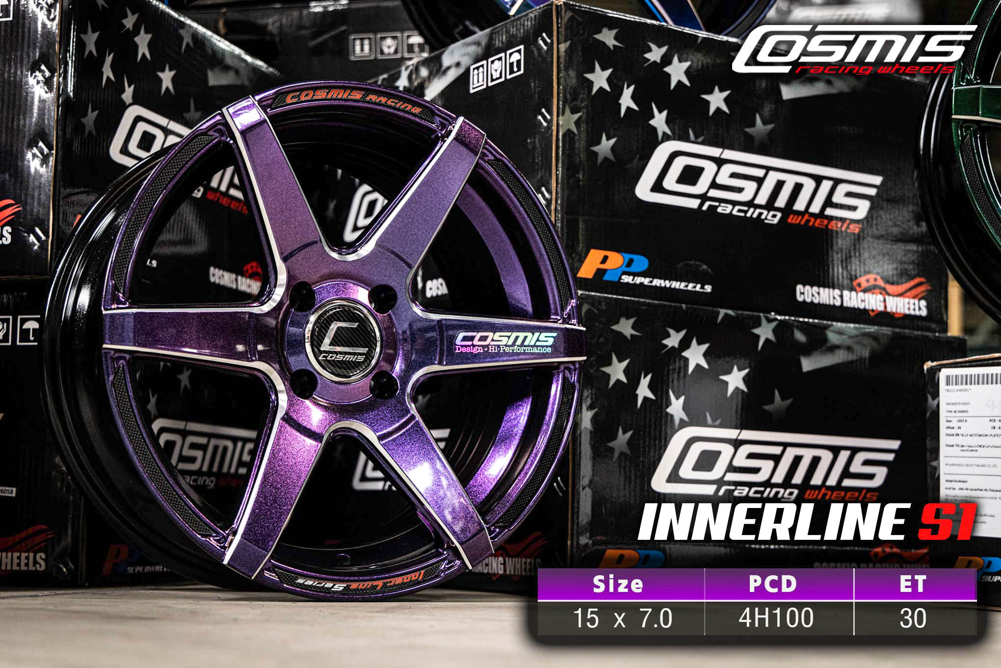 แม็กซ์ INNERLINE.S1(9929) 15X7.0 4X100 ET30 CB.67.1 *SuperPurple-XZ* (สีม่วงเงา+CNCตัวหนังสือ)Custom
