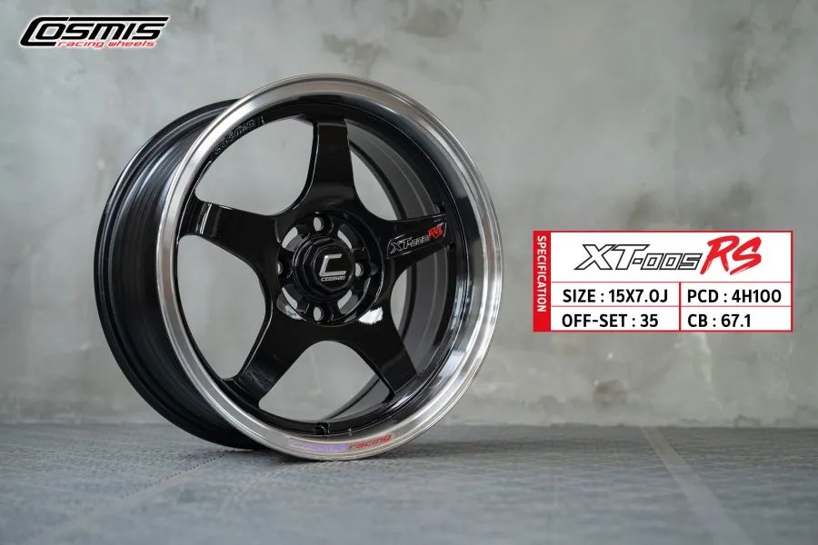 ล้อแม็กซ์ COSMIS XT-005RS (YA040) 15X7.0 4X100 ET35 CB.67.1 B-LP+PLATE (สีดำ+ขอบเงา+เพลท)