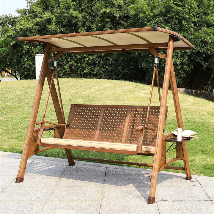 Patio Outdoor Aluminum Swing Bench Sofa Set Die-Cast 3-Seater Hanging Swing Chair Use for Exterior Furniture