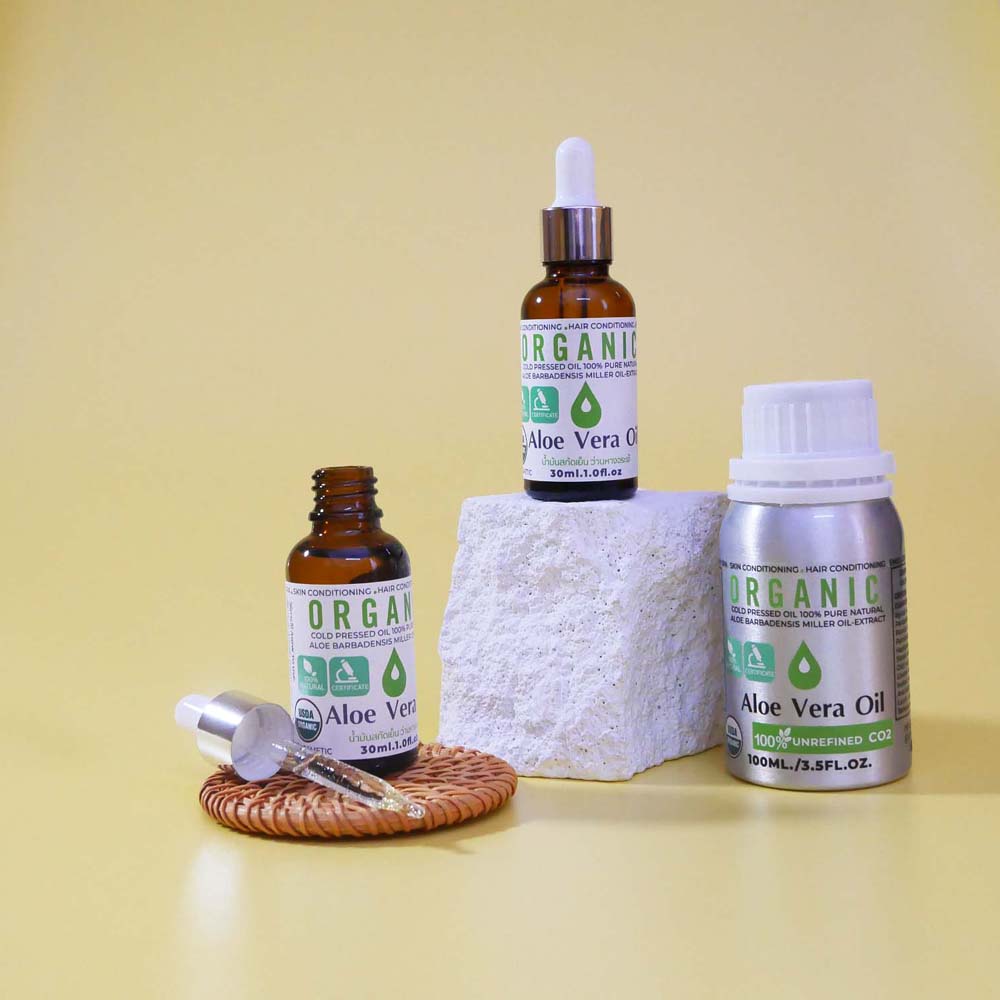 น้ำมันว่านหางจระเข้ อโลเวร่าออยล์ ออร์แกนิค สกัดเย็น Organic Aloe Vera Oil 30-100ml
