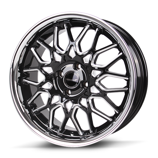 แม็กซ์ NYMEX(G101) 17X7.5 4X100 ET40 CB.73.1 GLOSSBLACK/WITHCHROMESTAINLESSLIP/ANDSPOKEMILLING (สีดำขอบเลสCNCข้างก้าน)