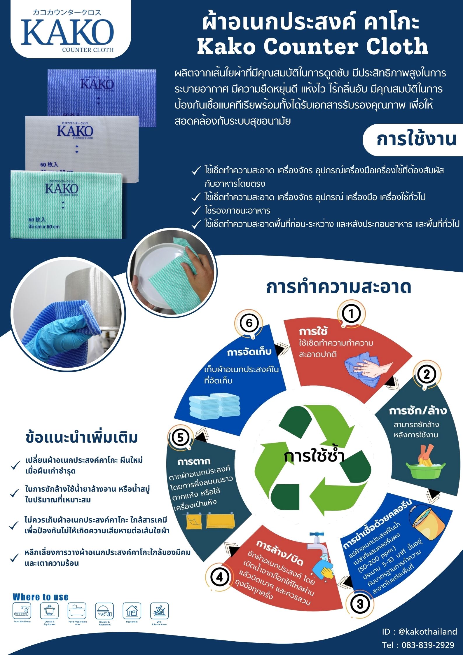 KAKO-ผ้าเช็ดทำความสะอาดอเนกประสงค์ แบรนด์คาโกะ