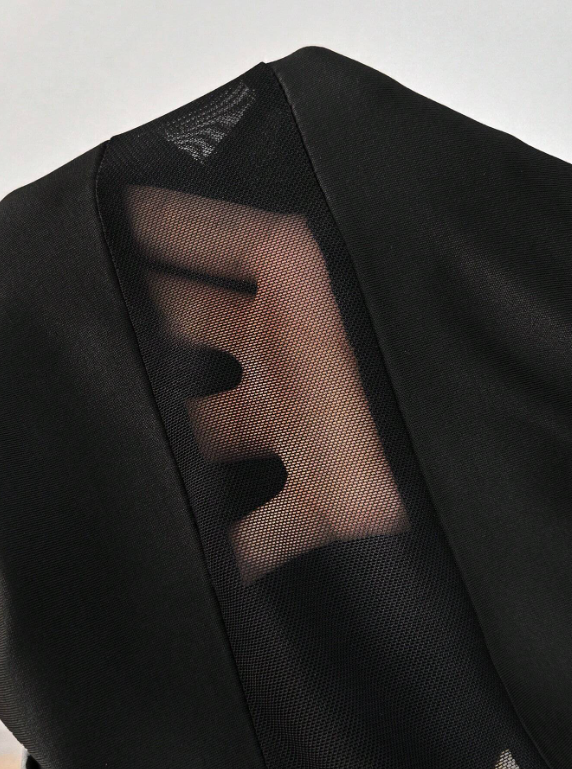 เดรสสีดำซีทรูแขนยาว ผ่าข้าง เซ็กซี่ หรูหรา ออกงานปาร์ตี้