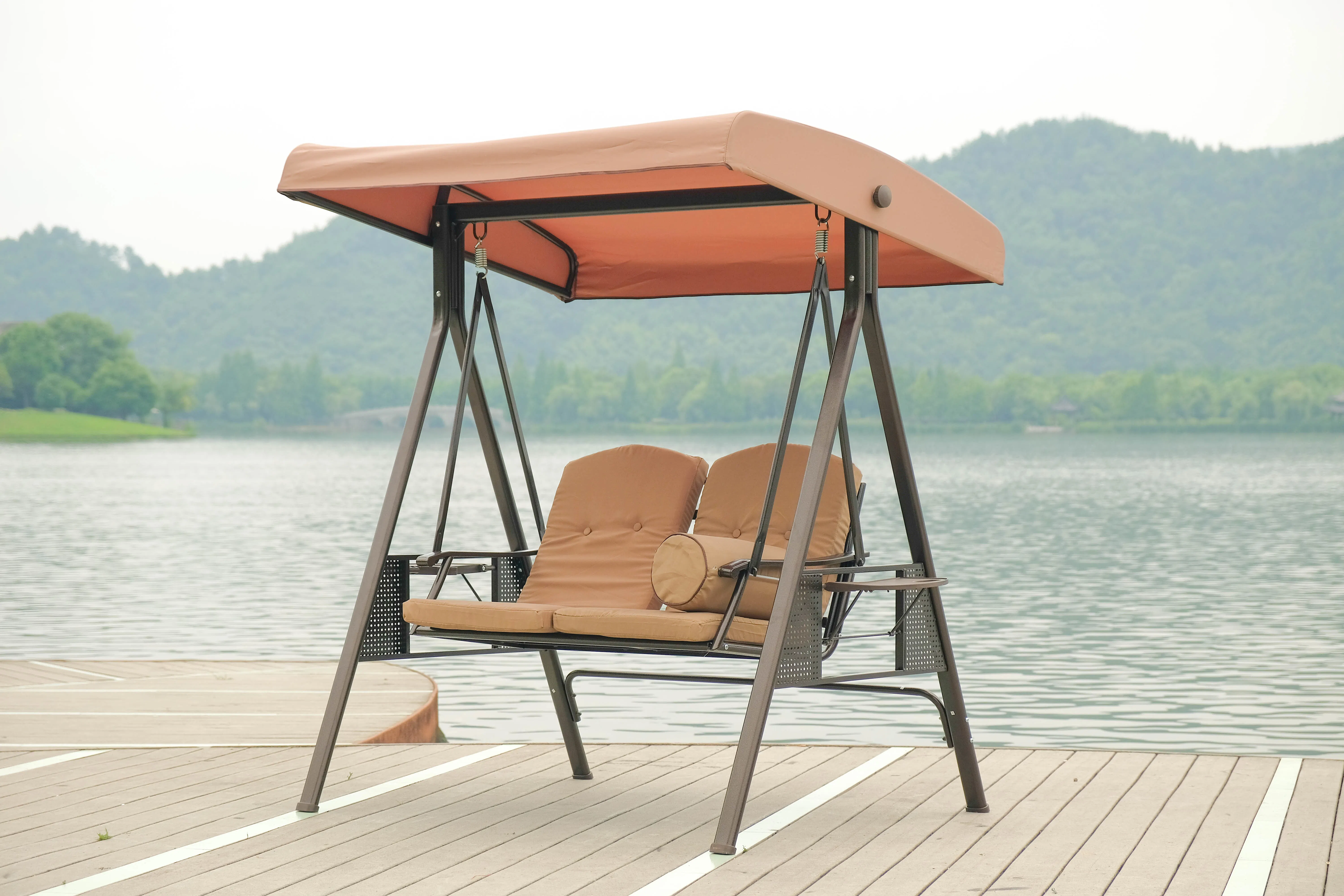 Steel Bistro Garden Hanging Rocking Swing With Canopy Outdoor Patio Courtyard Swing Chair