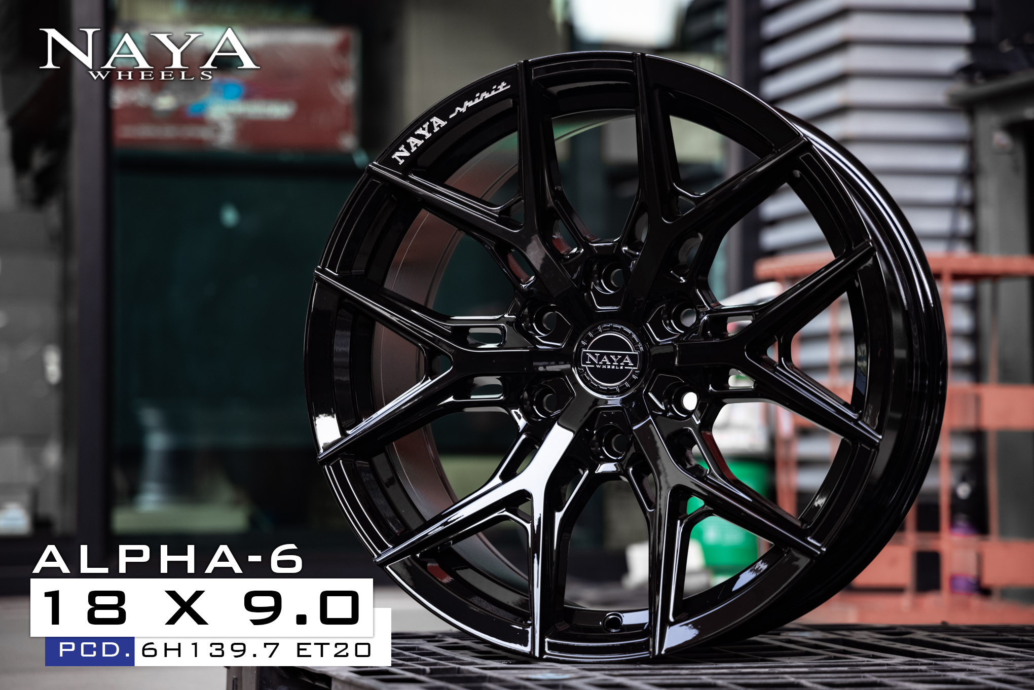 แม็กซ์ ALPHA-6(1673) 18X9.0 6X139.7 ET20 CB.106.1 GLOSS BLACK-XZ (สีดำเงาทั้งวง+CNCตัวหนังสือ)