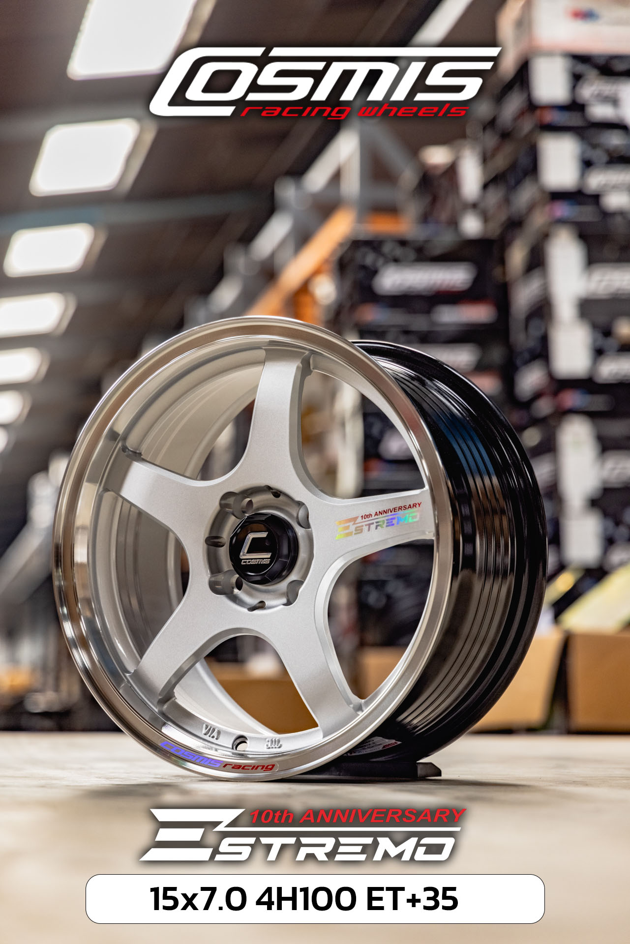 แม็กซ์ ESTREMO(YA047) 15X7.0 4X100 ET35 CB.67.1 SILVER+PLATE (สีซิลเวอร์+ขอบเงา+เพลท)Custom