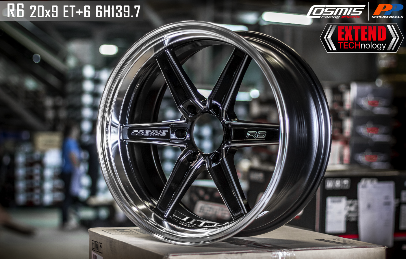 แม็กซ์ R6 (YA9965) 20x9.0 6x139.7 ET6 CB.106 DI-B-LP-XZ (สีดำ+ขอบเงา+CNCตัวหนังสือ)