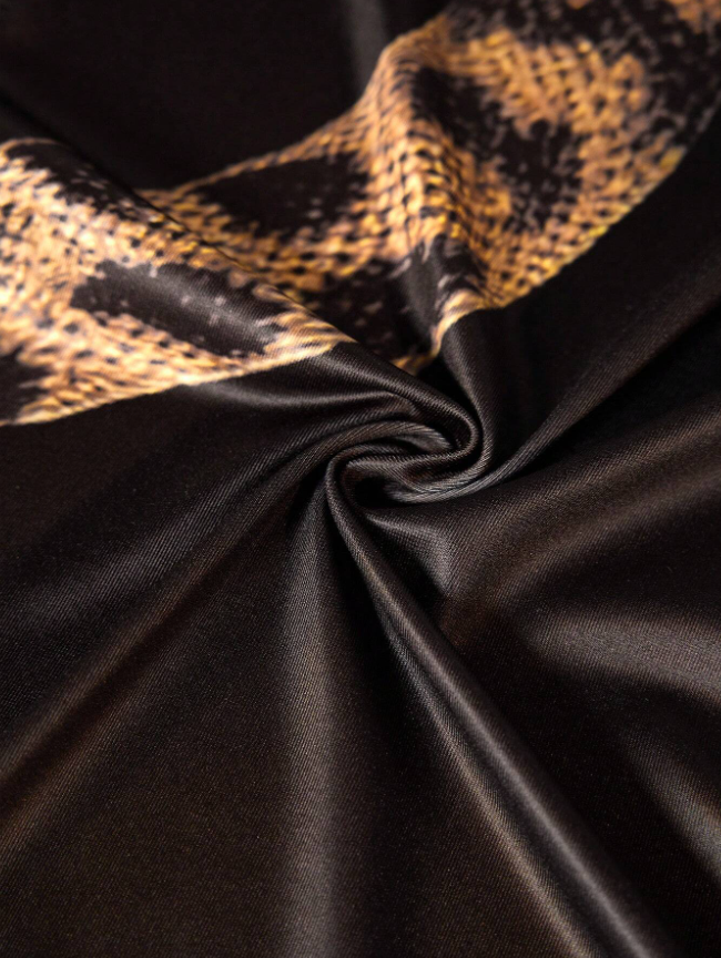 ชุดเดรสยาวสีดำ ลายงูทอง เว้าเอว เซ็กซี่ หรูหรา ใส่ออกงาน