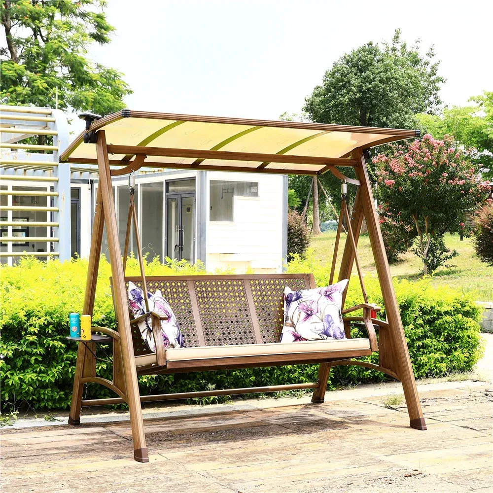 Patio Outdoor Aluminum Swing Bench Sofa Set Die-Cast 3-Seater Hanging Swing Chair Use for Exterior Furniture