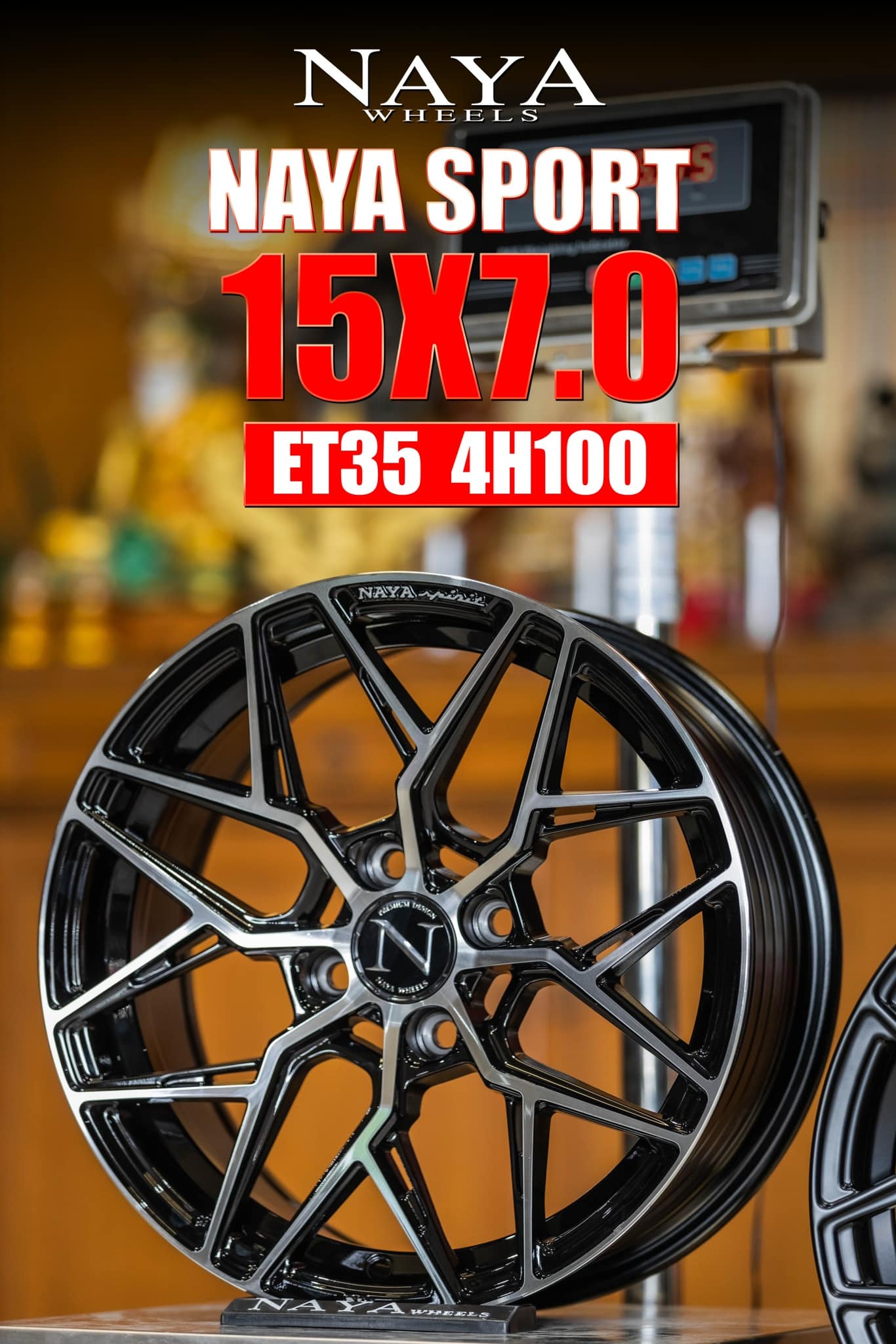 ล้อแม็กซ์ NAYA SPORT (YA069) 15X7.0 4X100 ET35 CB.67.1 B-P-X (สีหน้าเงาร่องดำCNCตัวหนังสือ)