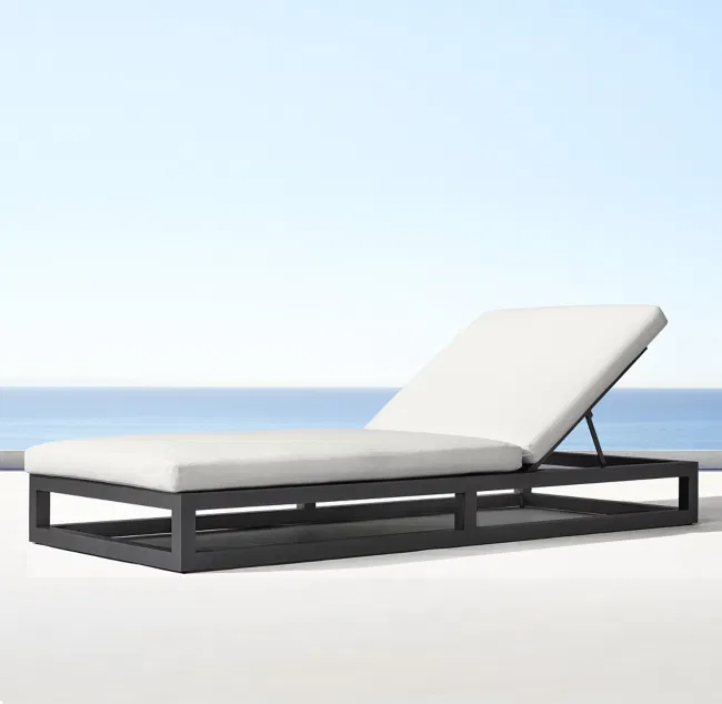 Luxury outdoor furniture black metal patio garden sets hotel poolside sunbed beach sun lounger patio aluminum chaise lounger