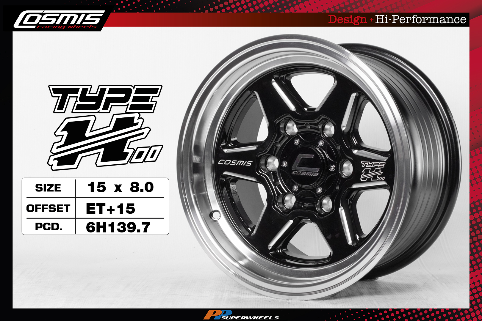 แม็กซ์ TYPE-H(YA9958D) 15X8.0 6X139.7 ET15 CB.100.1 B-LP-W-XZ (สีดำขอบเงาCNCข้างก้าน+ตัวหนังสือ)