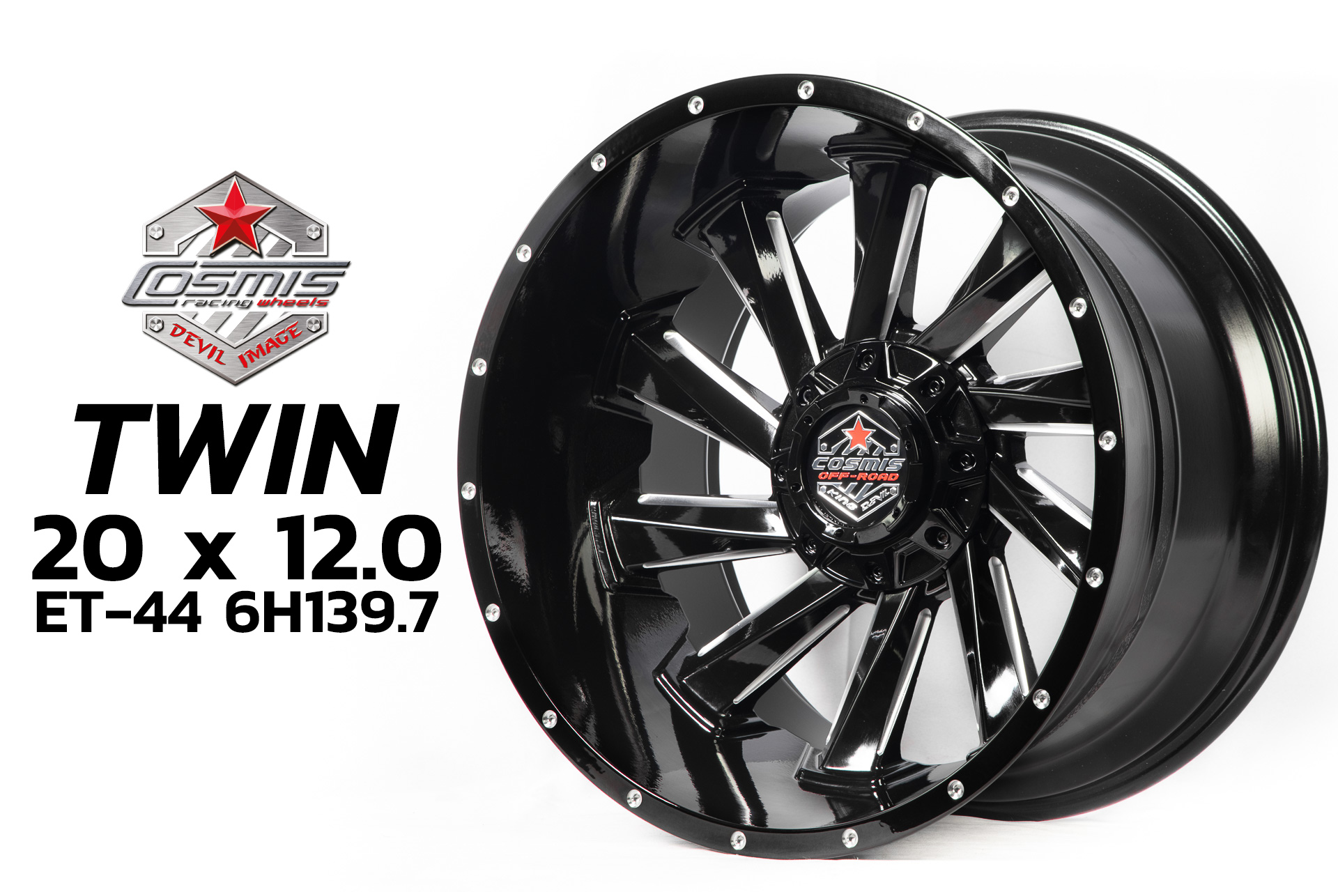 แม็กซ์ TWIN (A298)V.2 20X12.0 6X139.7 ET-44 CB.106.1 MILLING WINDOW MILLING HOLE BLACK (สีดำเงาทั้งวง+มิลลิ่งข้างก้าน)