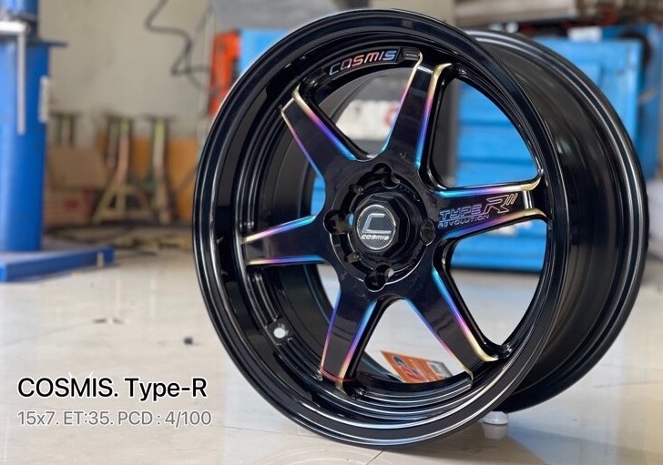 ล้อแม็กซ์ COSMIS TYPE-R (YA9993) 15X7.0 4X100 ET35 CB.67.1 *TITANIUM+PLATE* (สีไทเทเนียม+เพลท) Custom