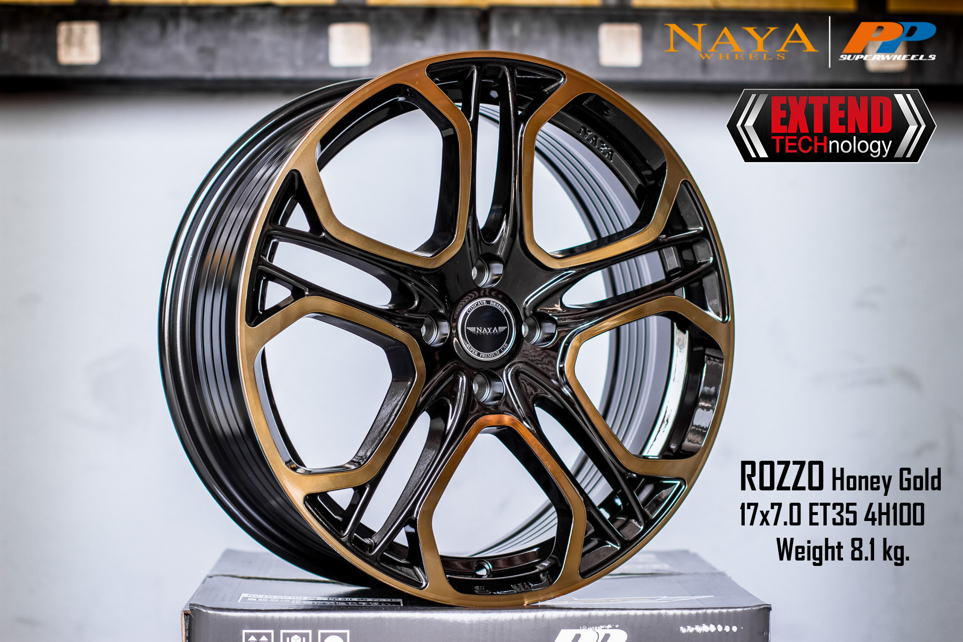แม็กซ์ ROZZO (YA9979) 17x7.0 4X100 ET35 CB.67.1 B-PTG (สีหน้าไดร์ทองร่องดำ)