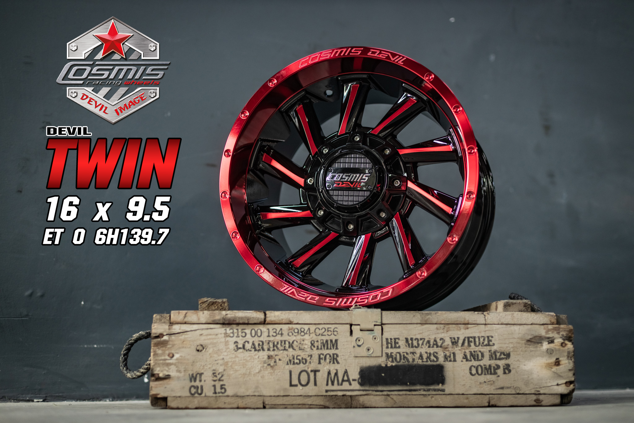 แม็กซ์ TWIN 16X9.5 6X139.7 ET0 CB.106.1 GLOSS/BLACK/FACERED/KRXZ (สีดำเงาทั้งวงกลึงเส้นหน้าไดร์แดง+CNCตัวหนังสือที่ขอบแดง)Custom
