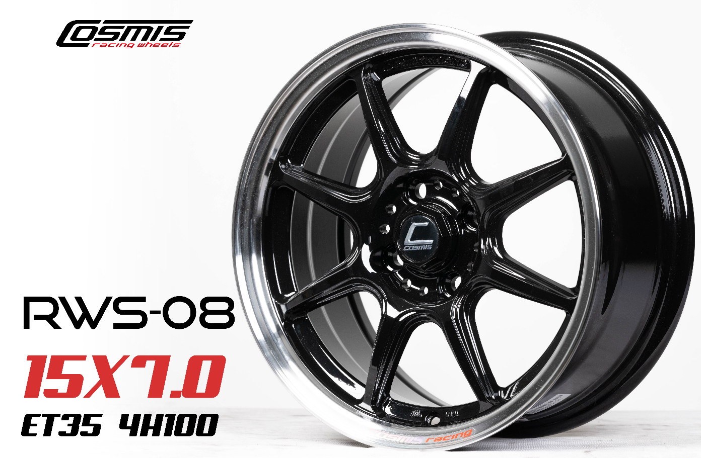 แม็กซ์ RWS-08 15X7.0 4X100 ET35 CB.73.1 GLOSS BLACK+POLISH RIM (สีดำเงาทั้งวง+ขอบเงา)