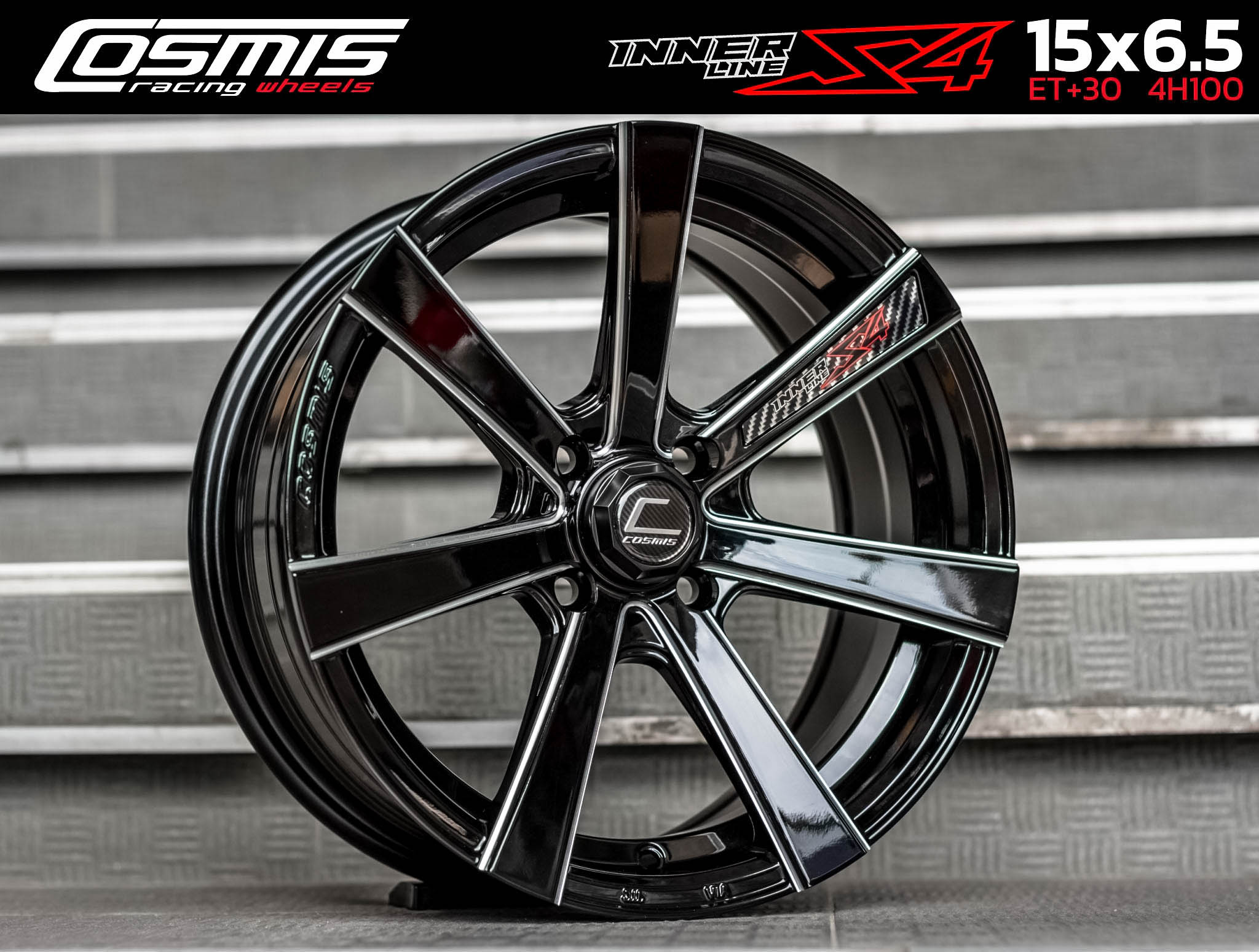แม็กซ์ INNERLINE.S4(YA9957) 15X6.5 4X100 ET30 CB.67.1 BLK-W (สีดำเงาCNCข้างก้าน)