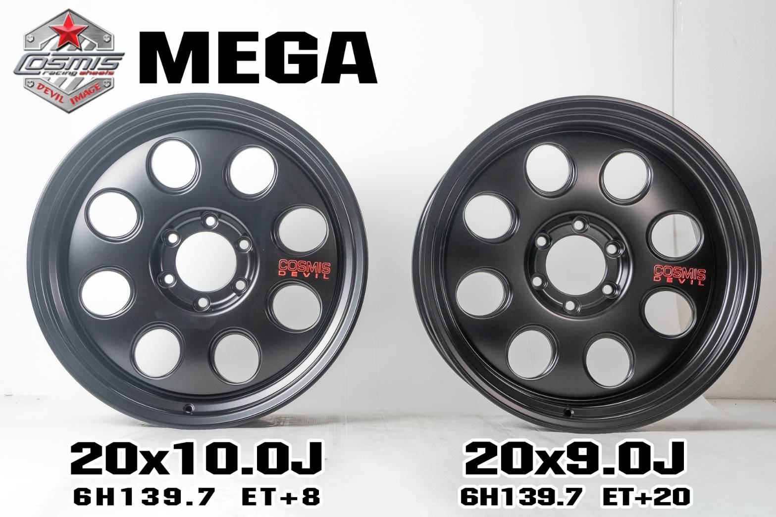 แม็กซ์ MEGA 20X9.0 6X139.7 ET20 CB.106.1 MT(R)D3BK (สีดำด้านทั้งวง+ตัวหนังสือที่ก้านสีแดง)