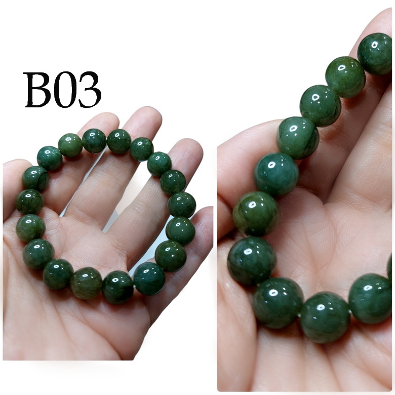 สร้อยข้อมือลูกปัดหินหยกเขียวเข้ม