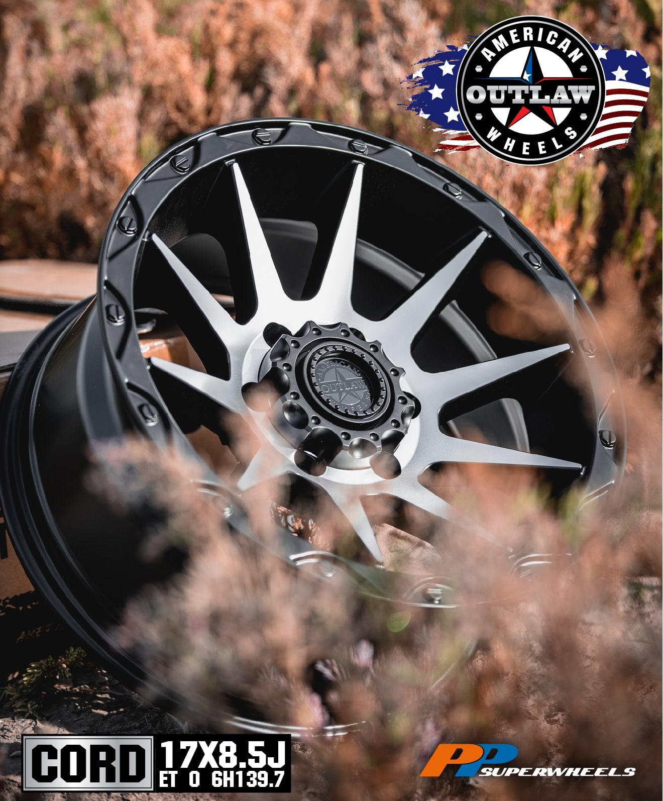 แม็กซ์ CORD 17X8.5 6X139.7 ET0 CB.106.1 SATIN BLACK MACHINED FACE (สีดำด้าน(SATIN)+กลึงหน้าเงา)