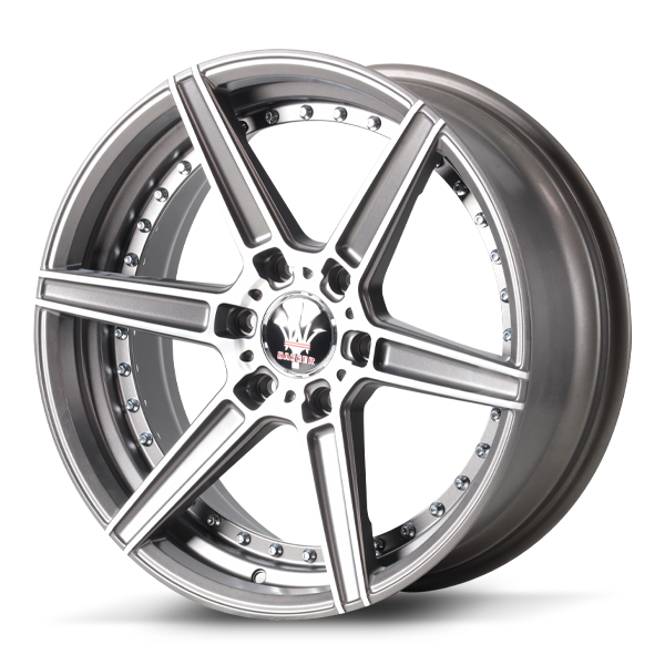 แม็กซ์ M2_DAGGER/BETTER-T(318L) 20X8.5 6X139.7 ET20 MGMBU/CH/RIVETS (สีหน้าปัดลายร่องกันเมทาลิคด้านLINEหมุดซิลเวอร์)