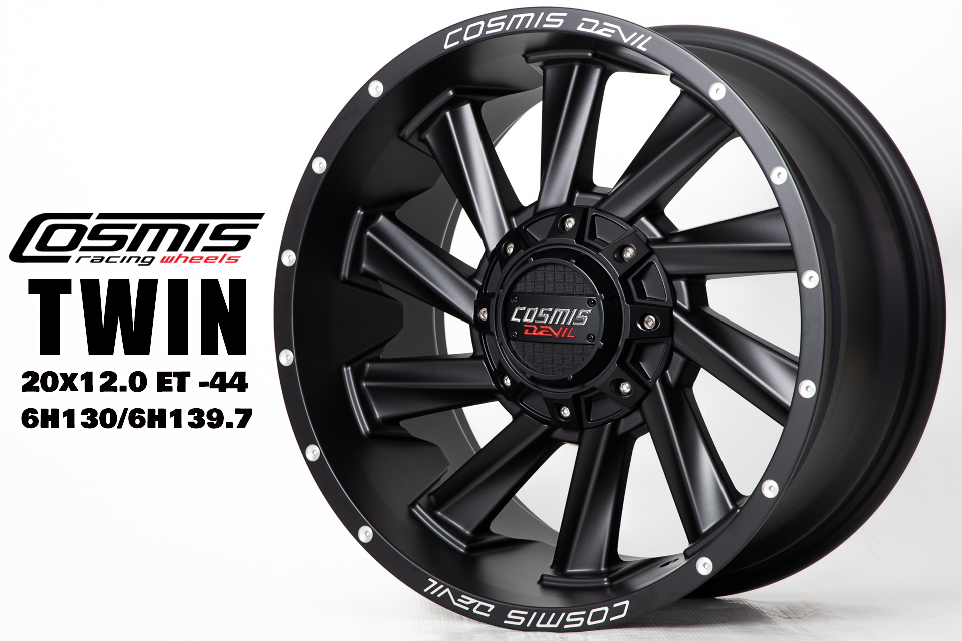 แม็กซ์ TWIN 20X12.0 6X130 6X139.7 ET-44 CB.106.1 MATT/BLACK-XZ(K) (สีดำด้าน+CNCตัวหนังสือที่ขอบ)