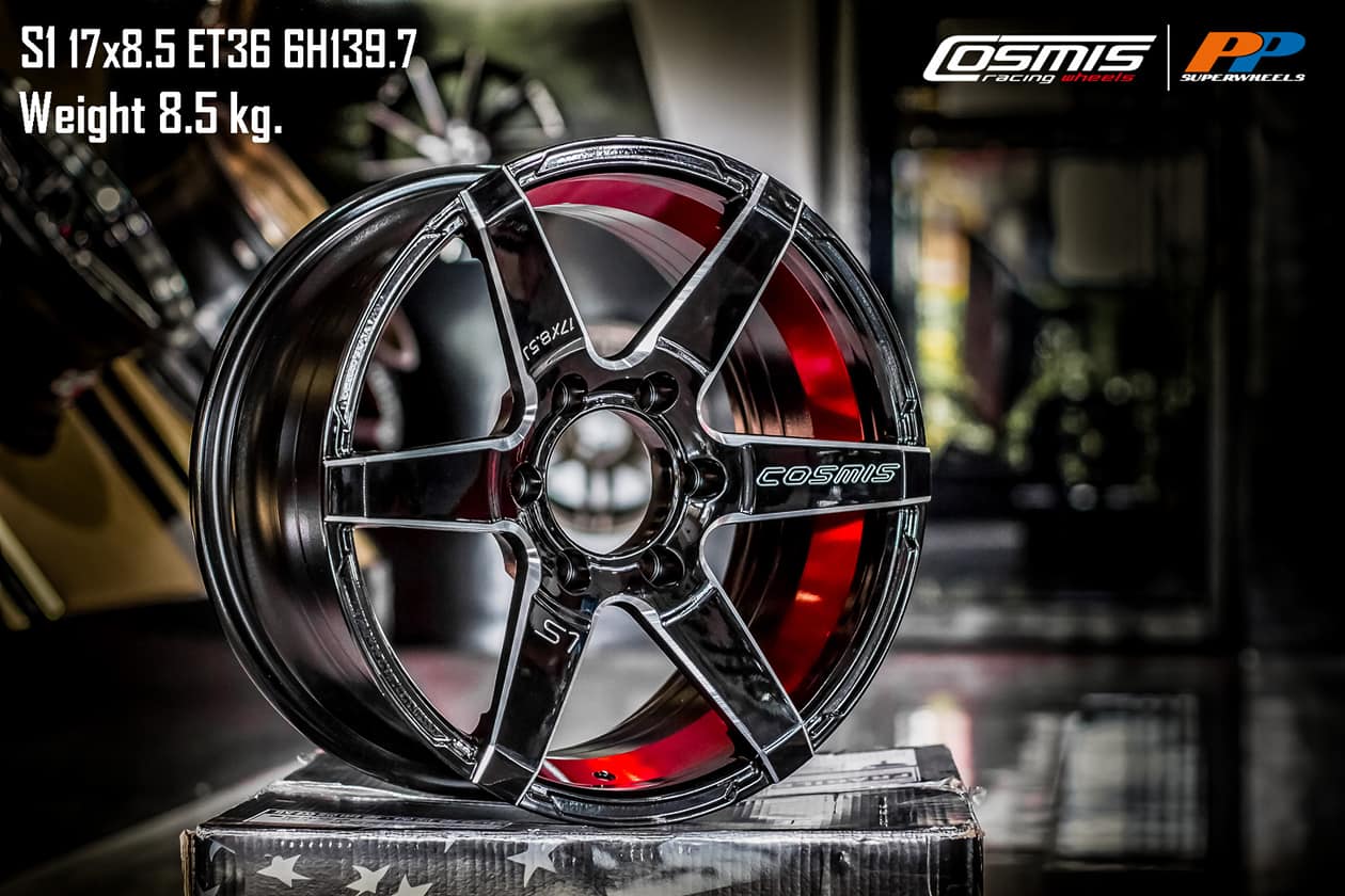 ล้อแม็กซ์ COSMIS INNERLINE.S1 (YA9929) 17X8.0 6X139.7 ET30 CB.106 (R) BLK-W+PLATE (สีดำเงา+ท้องแดง+CNCข้างก้าน+เพลท)