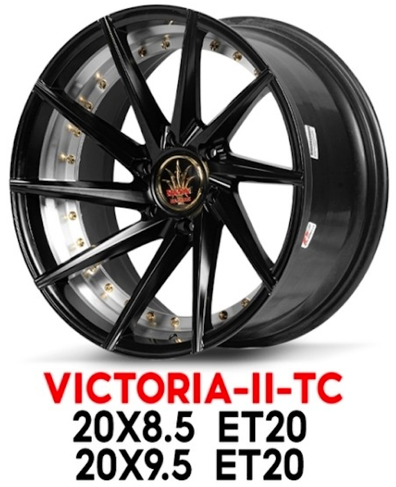 แม็กซ์ VICTORIA-II-TC (T322R) 20X8.5 6X139.7 ET20 MBKP/GOLD/RIVETS (สีดำด้านLINEหมุดซิลเวอร์หมุดทอง)