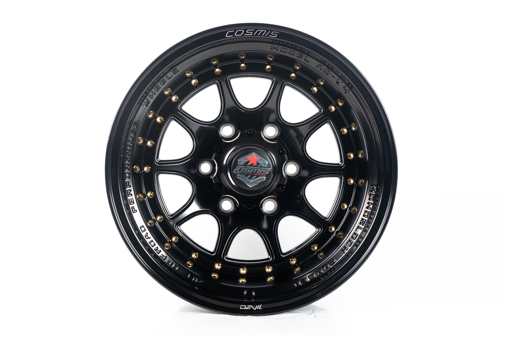 แม็กซ์ AD-V4(2785) 16X8.0 6X139.7 ET-10 CB.106 BLK-XZ/M5(REVESTGOLD) (สีดำด้าน+CNCตัวหนังสือ)หมุดทอง