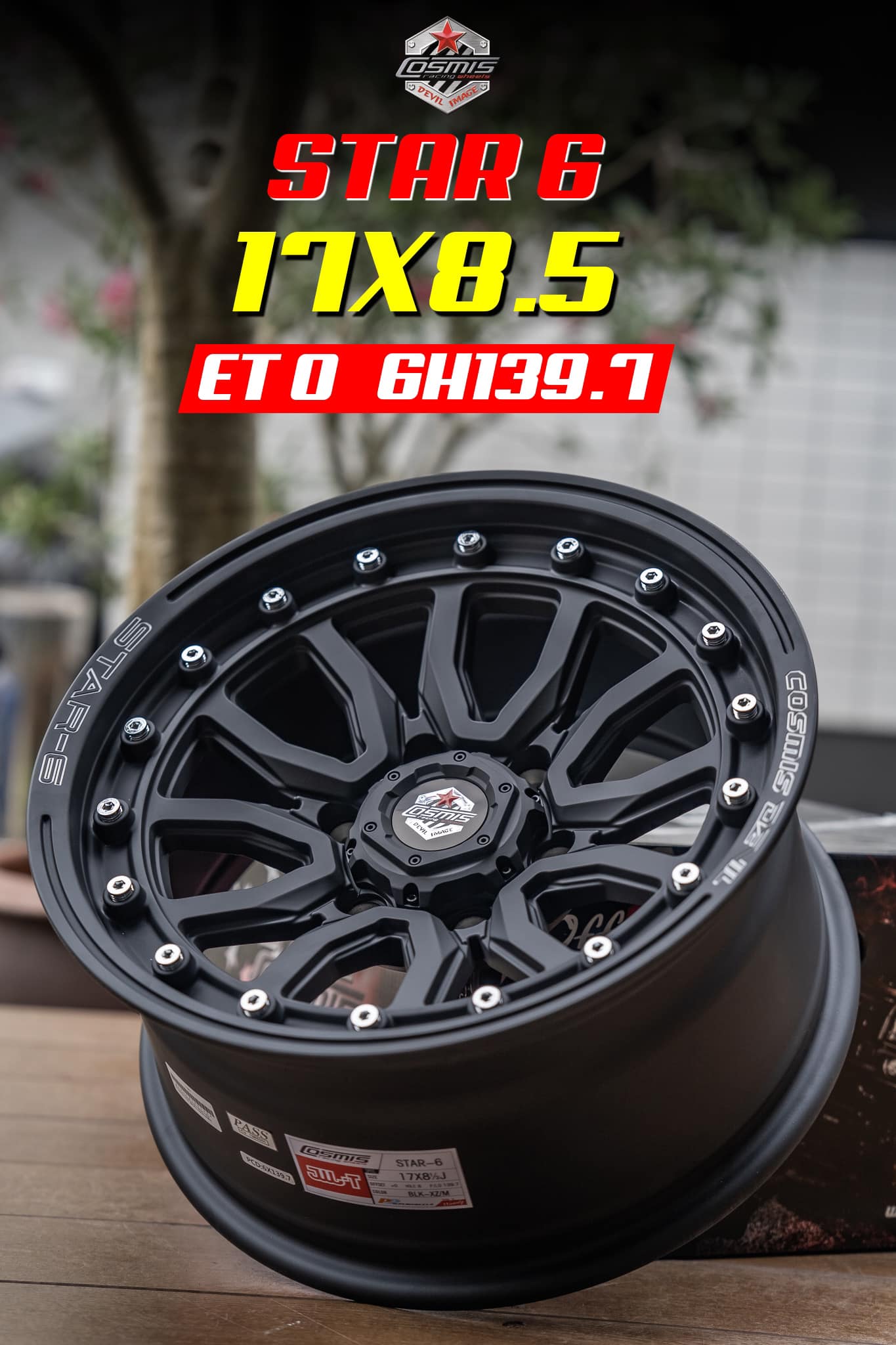 ล้อแม็กซ์ COSMIS STAR-6 (3840) 17X8.5 6X139.7 ET0 CB.106 BLK/M (สีดำด้านทั้งวง)