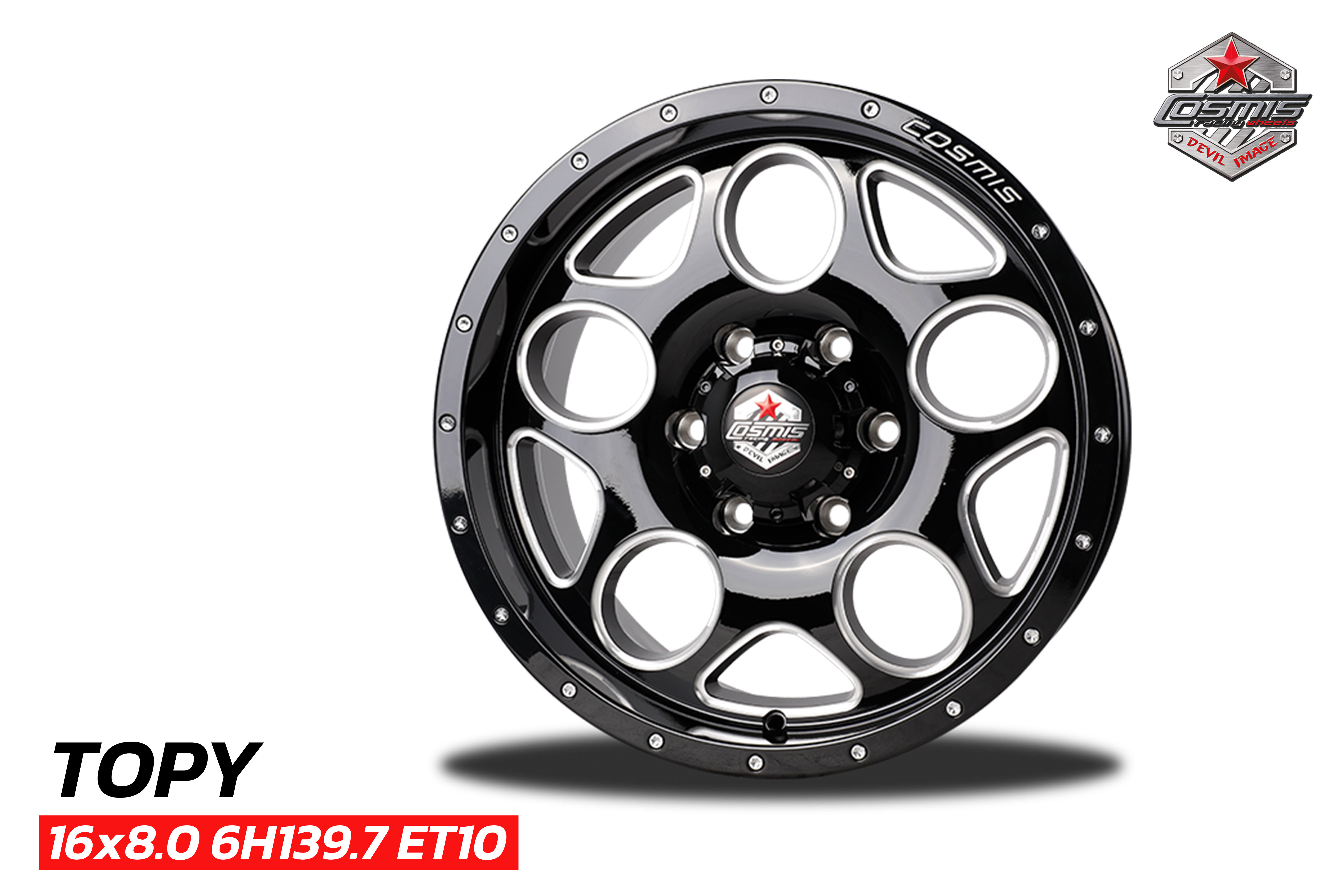 แม็กซ์ TOPY(3243) 16X8.0 6X139.7 ET10 CB.106 BLK-W-XZ (สีดำCNCข้างก้าน+ตัวหนังสือ)
