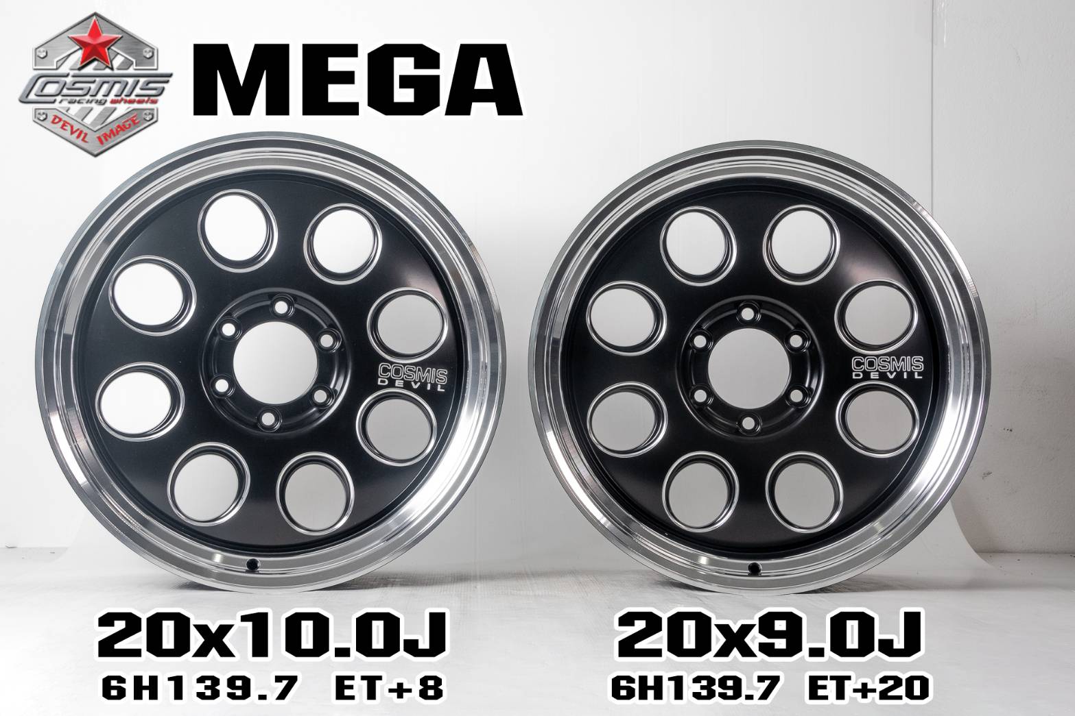 แม็กซ์ MEGA 20X9.0 6X139.7 ET20 CB.106.1 MLT/D3MIBK (สีดำด้าน+ขอบเงา+CNCข้างก้าน+CNCตัวหนังสือที่ก้าน)