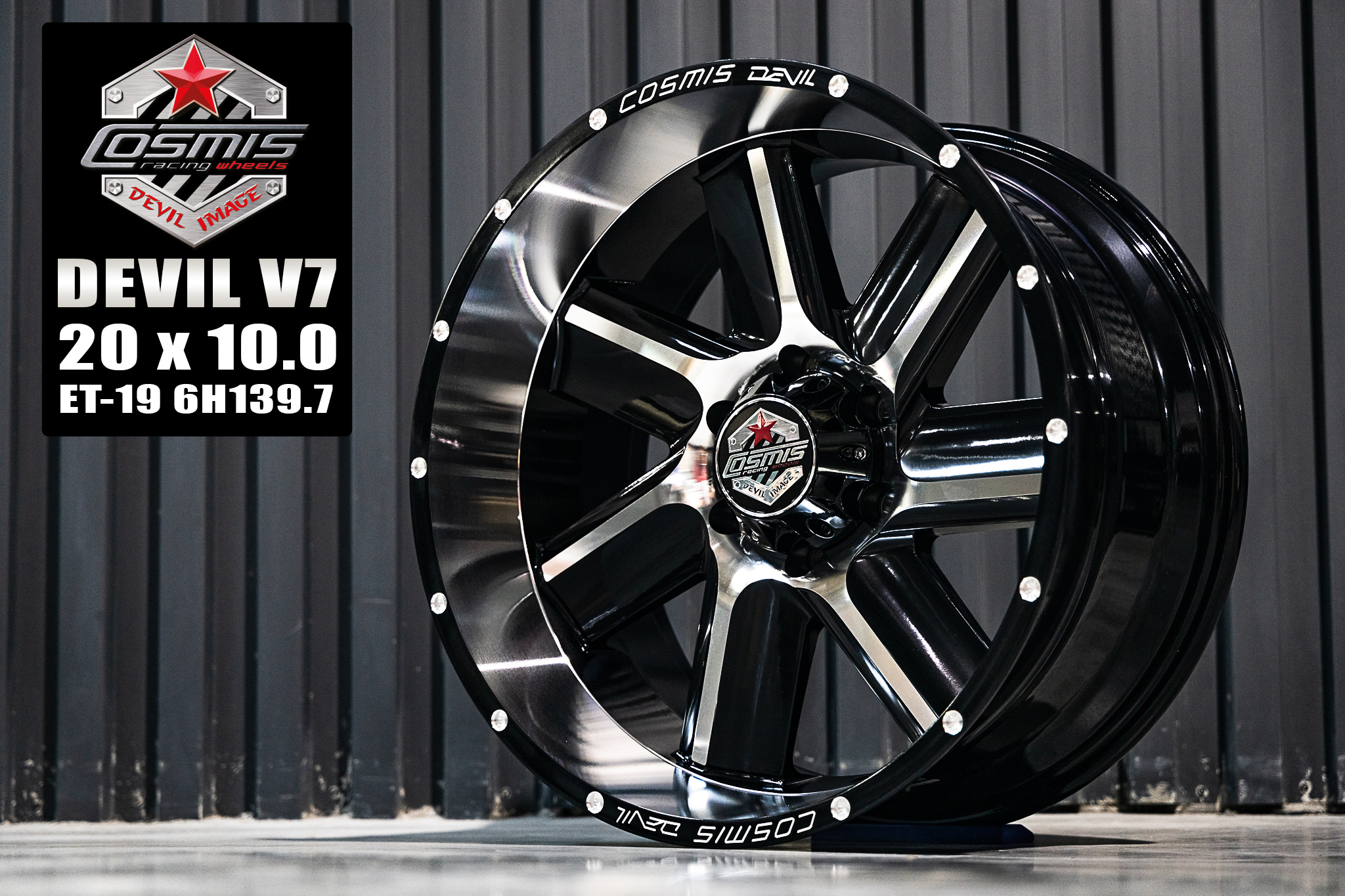แม็กซ์ DEVIL-V7 (D440) 20X10.0 6X139.7 ET-19 CB.106 B14-R-XZ (สีดำหน้าเงา+CNCตัวหนังสือ)