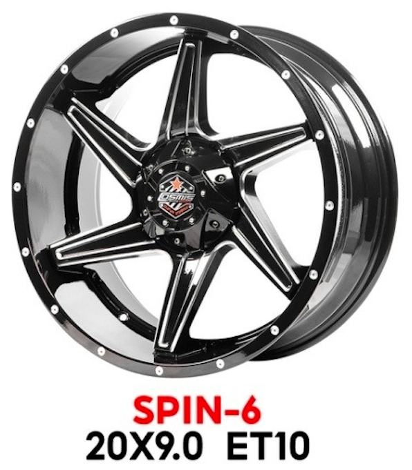 แม็กซ์ SPIN-6(S229) 20X9.0 6X139.7 ET10 CB.106.1 GLOSSBLACK+WITH SPOKE MILLING (สีดำเงา+CNCข้างก้าน)