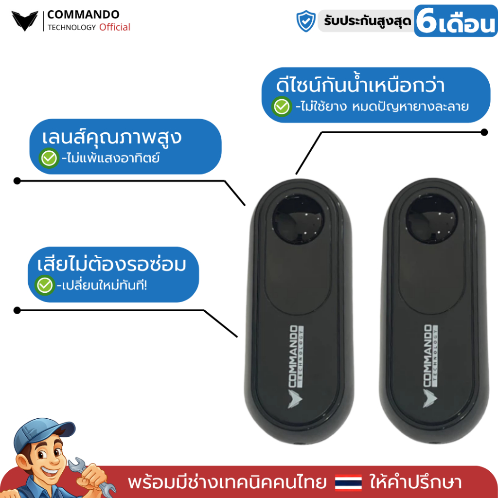 เซ็นเซอร์กันหนีบ ไร้สาย สำหรับ มอเตอร์ประตูรีโมท V.3 กันน้ำ สู้แสง แบรนด์ Commando แท้100%