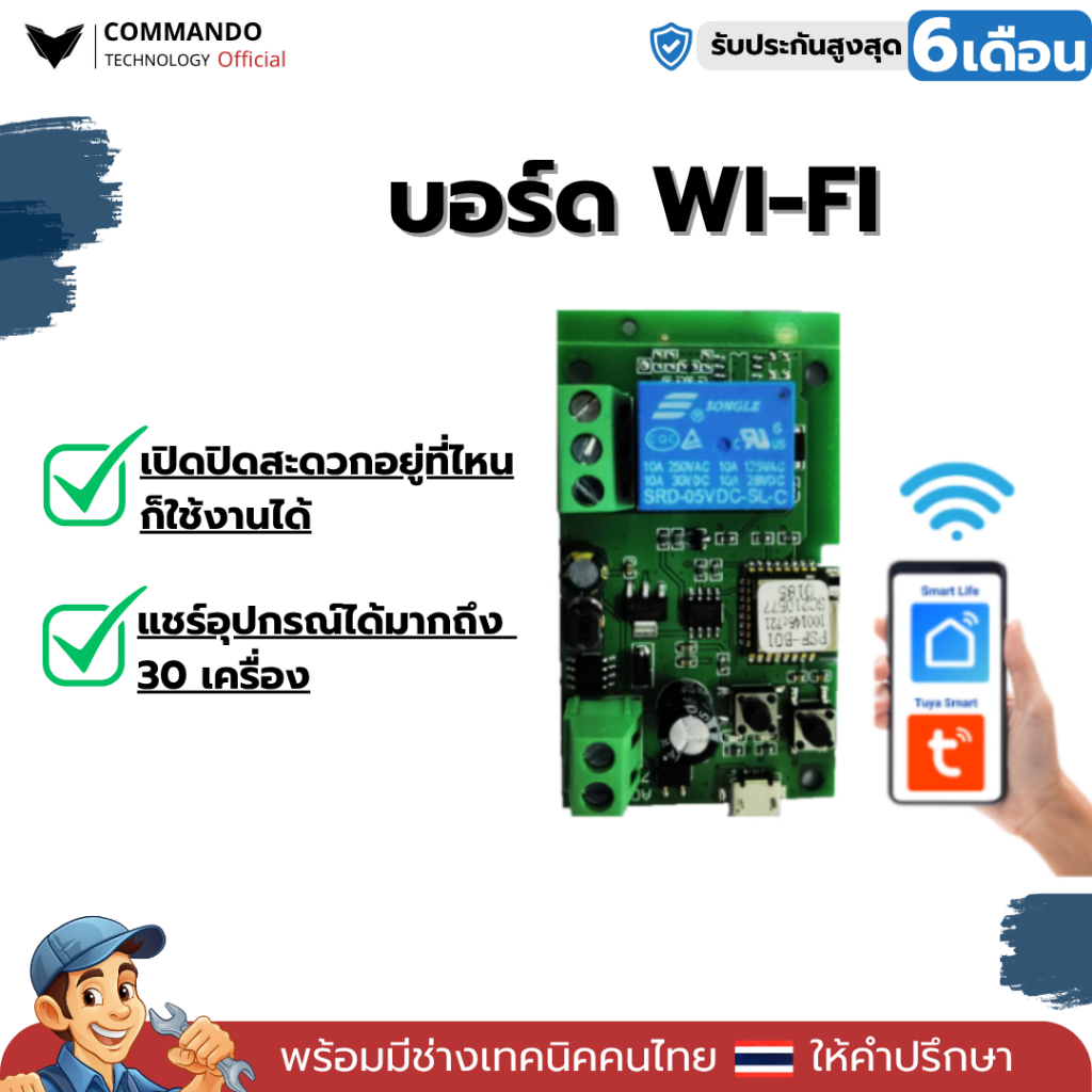 บอร์ด WIFI สั่งงานผ่านมือถือ Tuya, Smart Life และ ewelink เปิด-ปิด มอเตอร์ประตูรีโมท ของแท้100%