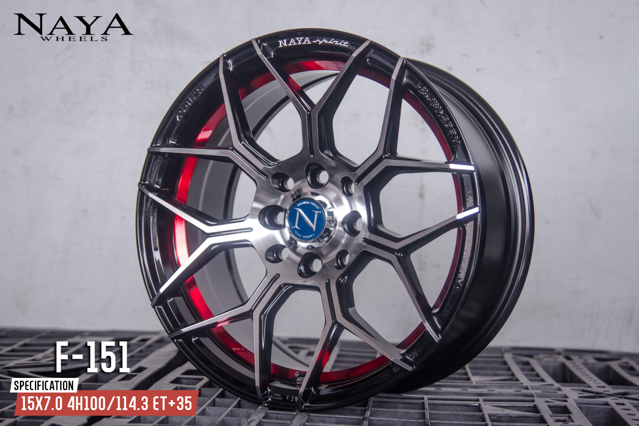 แม็กซ์ F-151(YA3939) 15X7.0 8X100/114.3 ET35 CB.67.1 "R"BP (สีหน้าเงาร่องดำท้องแดง)