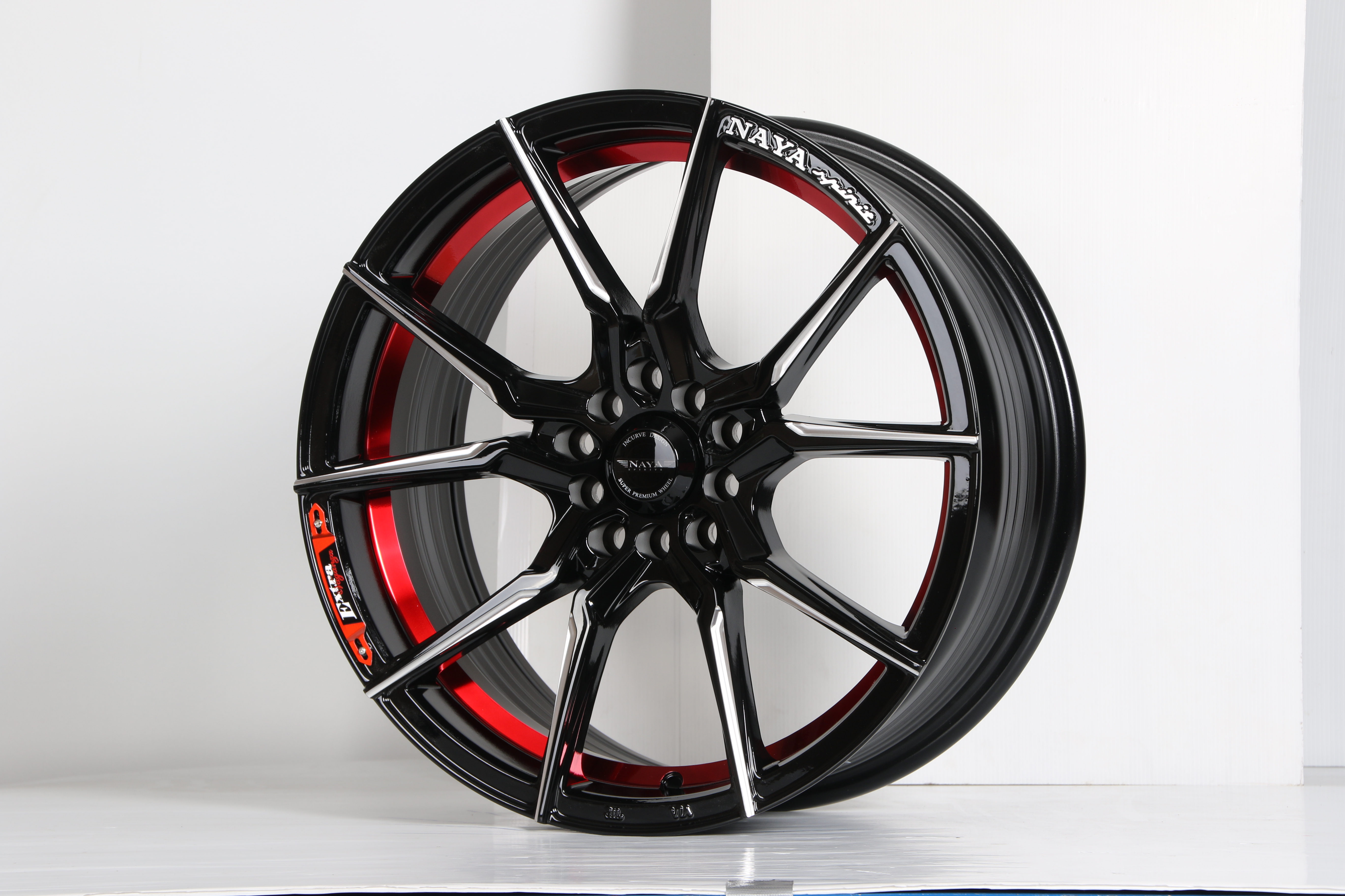 แม็กซ์ EVEREST-2 PREMIUM (YA9961) 17X7.5 10x100/114.3 ET30 CB. 73.1 "R"B-P-X (สีหน้าเงาร่องดำท้องแดงกลึงตัวหนังสือ)