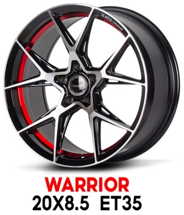 แม็กซ์ WARRIOR(YA5636) 20X8.5 5X120 ET35 CB.73.1 (R)B-P-XZ (สีหน้าเงาร่องดำ+ท้องแดง+CNCตัวหนังสือ)