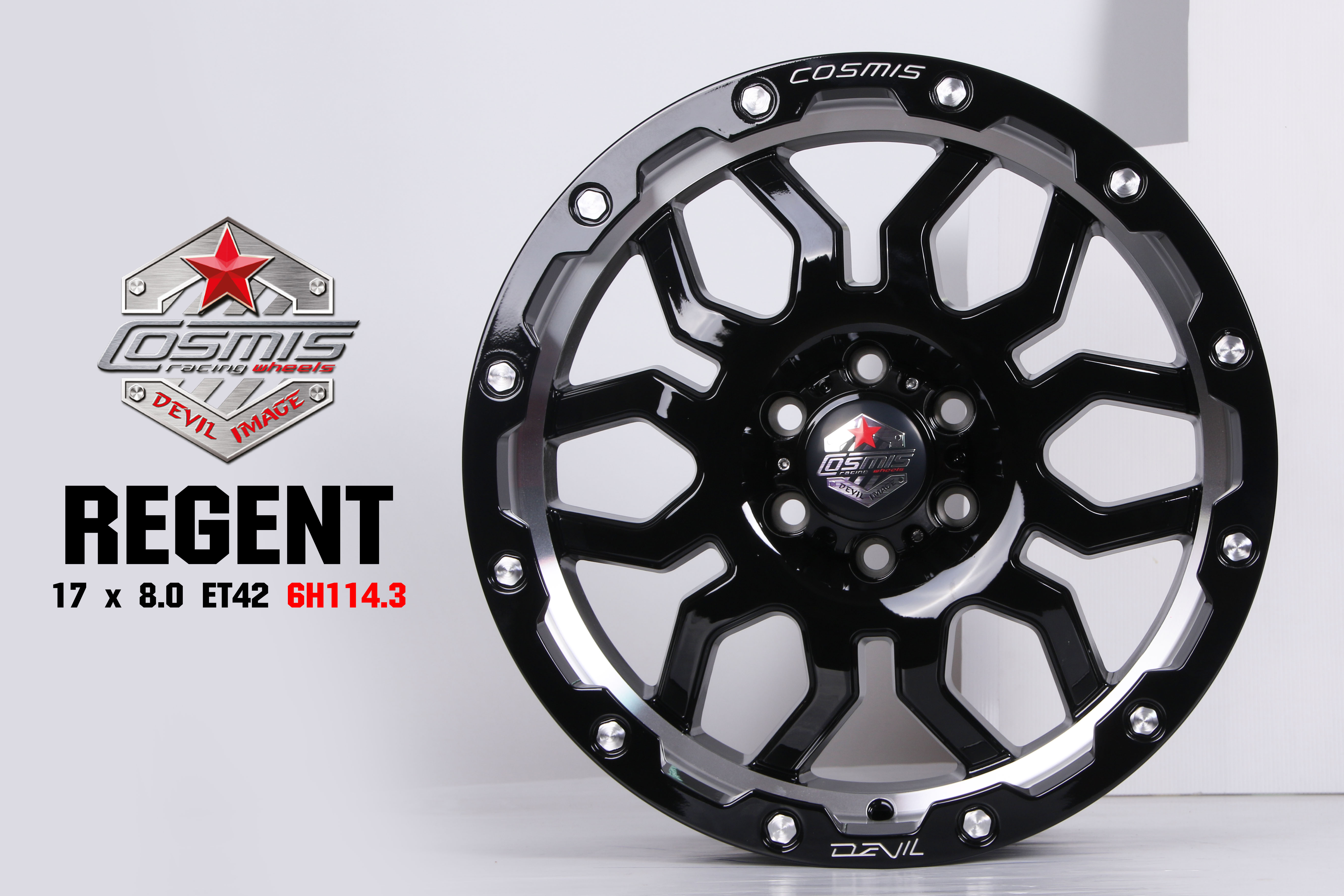 แม็กซ์ REGENT (3322) 17X8.0 6X114.3 ET42 CB. 66.1 B18-R-XZ (สีดำทั้งวงCNCตัวหนังสือกลึงเงาใต้ขอบ)