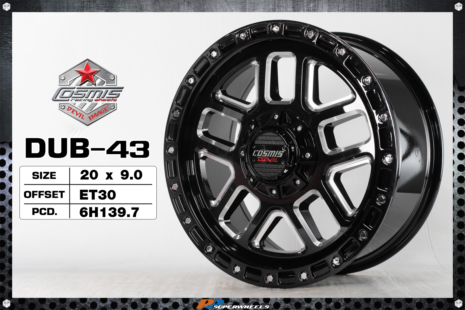 แม็กซ์ DUB-43 20X9.0 6X139.7 ET30 CB.110 GLOSSBLACK+MILLING(W) (สีดำ+CNCข้างก้าน)