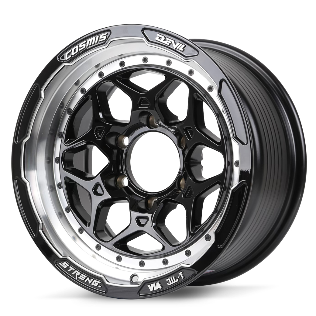 ล้อแม็กซ์ COSMIS STRENG (YA9972) 16X8.5 6X139.7 ET0 CB.106 B21-S-X(REVEST BLACK) (สีดำ+หมุดดำ+ขอบล่างเงาเส้นขอบบนดำ+CNCตัวหนังสือที่ขอบ)