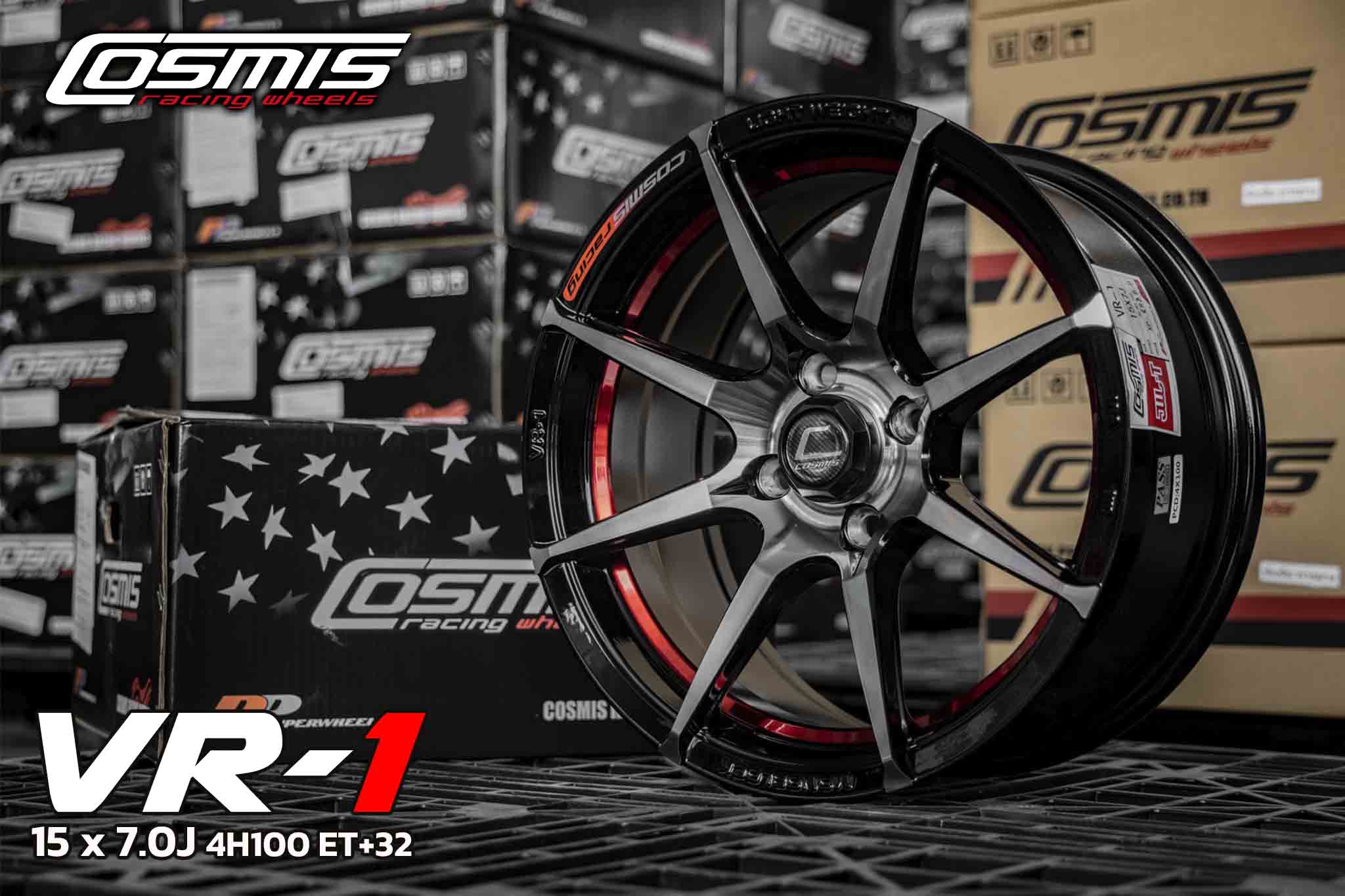 แม็กซ์ VR-1(3941) 15X7.0 4X100 ET32 CB.73.1 XP-((R))BP (สีหน้าเงาร่องดำ+ท้องแดง)