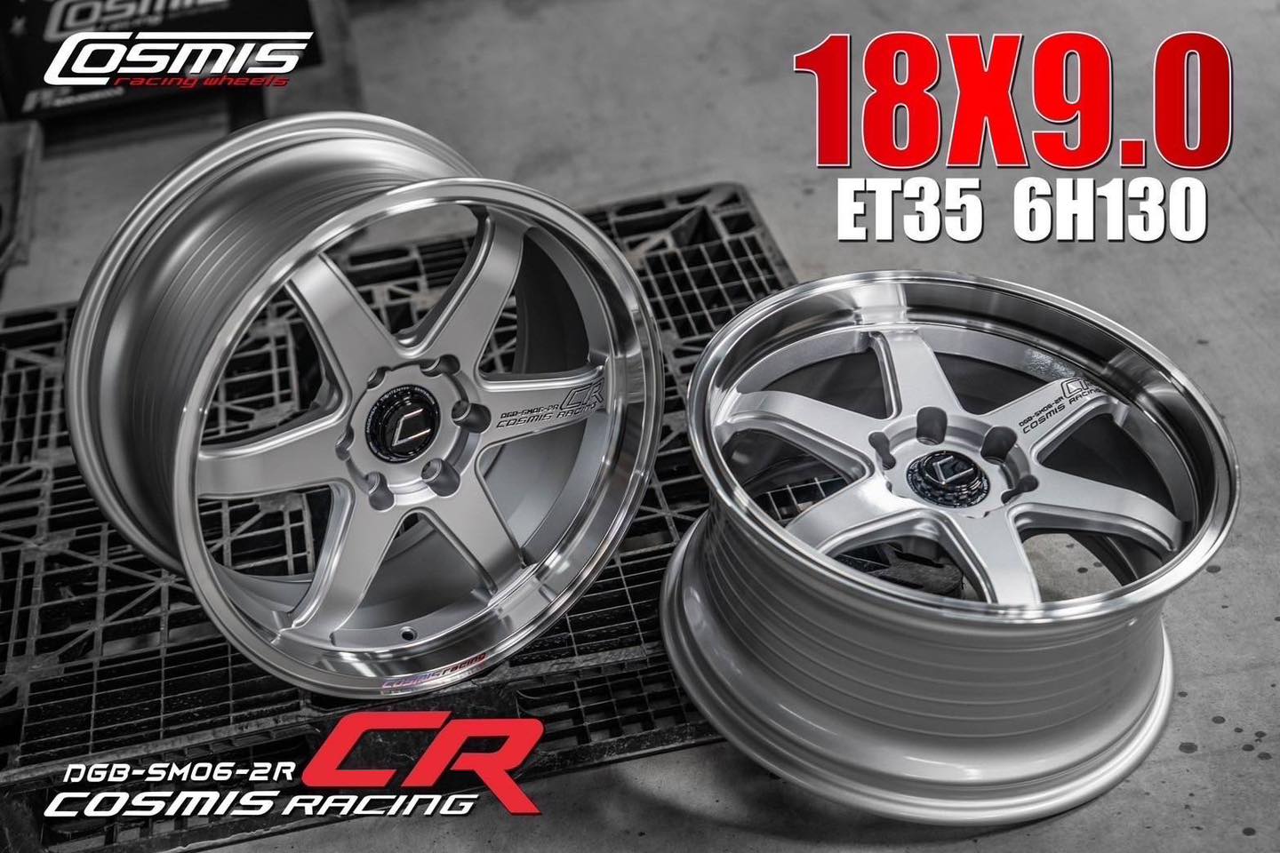 แม็กซ์ DGB-SM06-2R(YA9912) 18X9.0 6X130 ET35 CB.75 SL-LP-XZ (สีซิลเวอร์มุก+CNCตัวหนังสือ+ขอบเงา)
