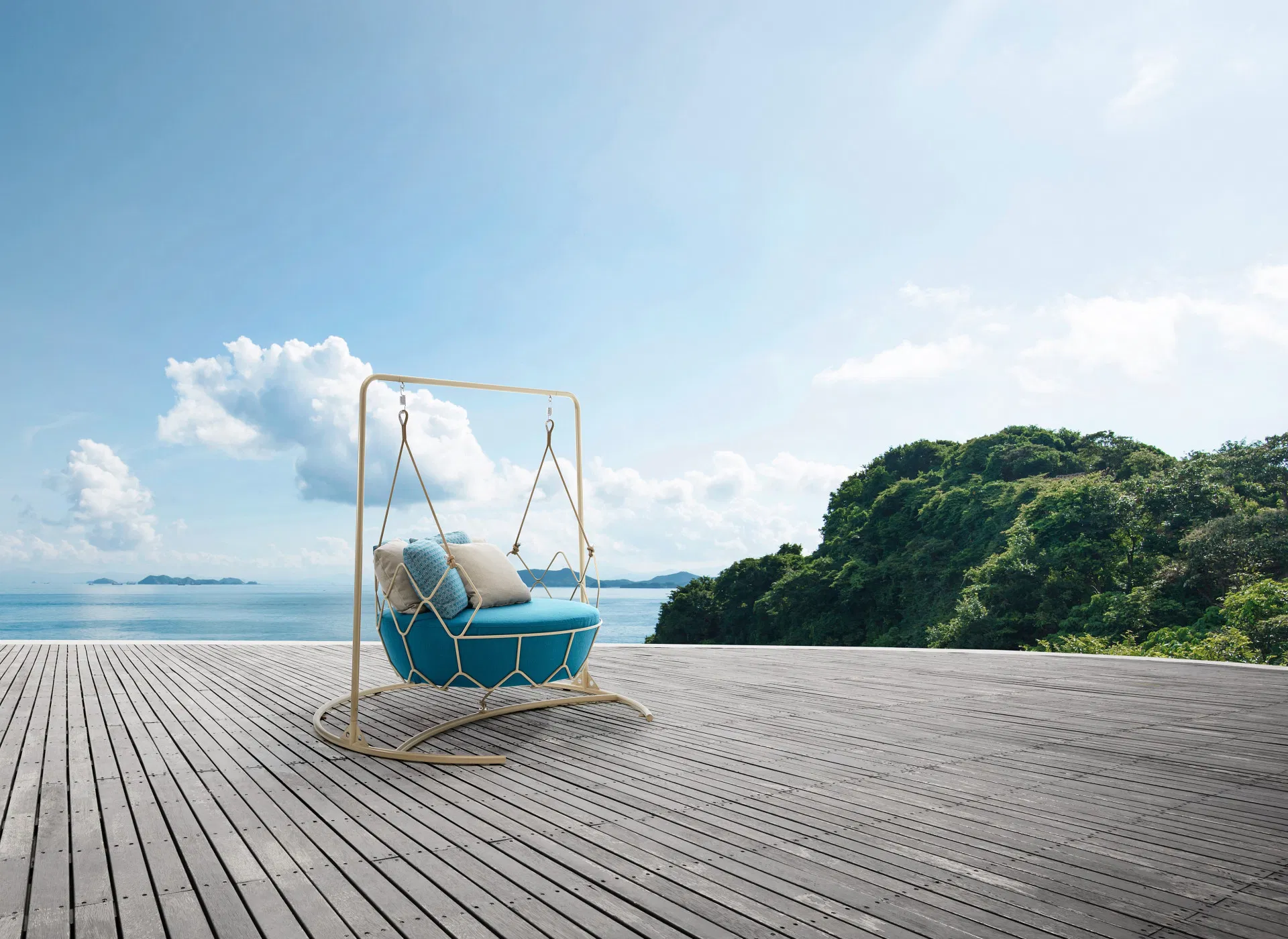 Outdoor swing garden hanging chair Home balcony garden hanging basket single cream