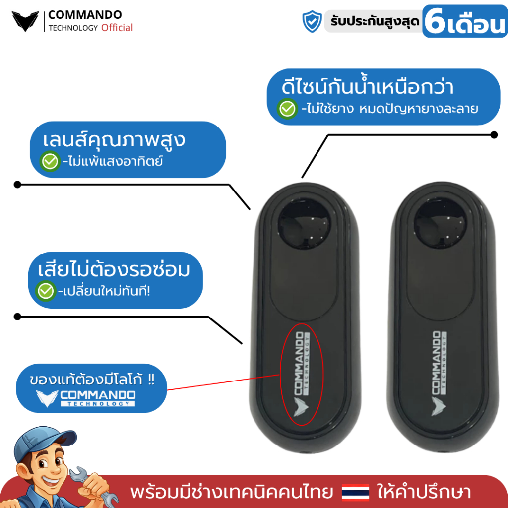 เซ็นเซอร์กันหนีบแบบเดินสาย Commando จับระยะได้ไกลสูงสุด 15 เมตร สำหรับมอเตอร์ประตูรีโมท
