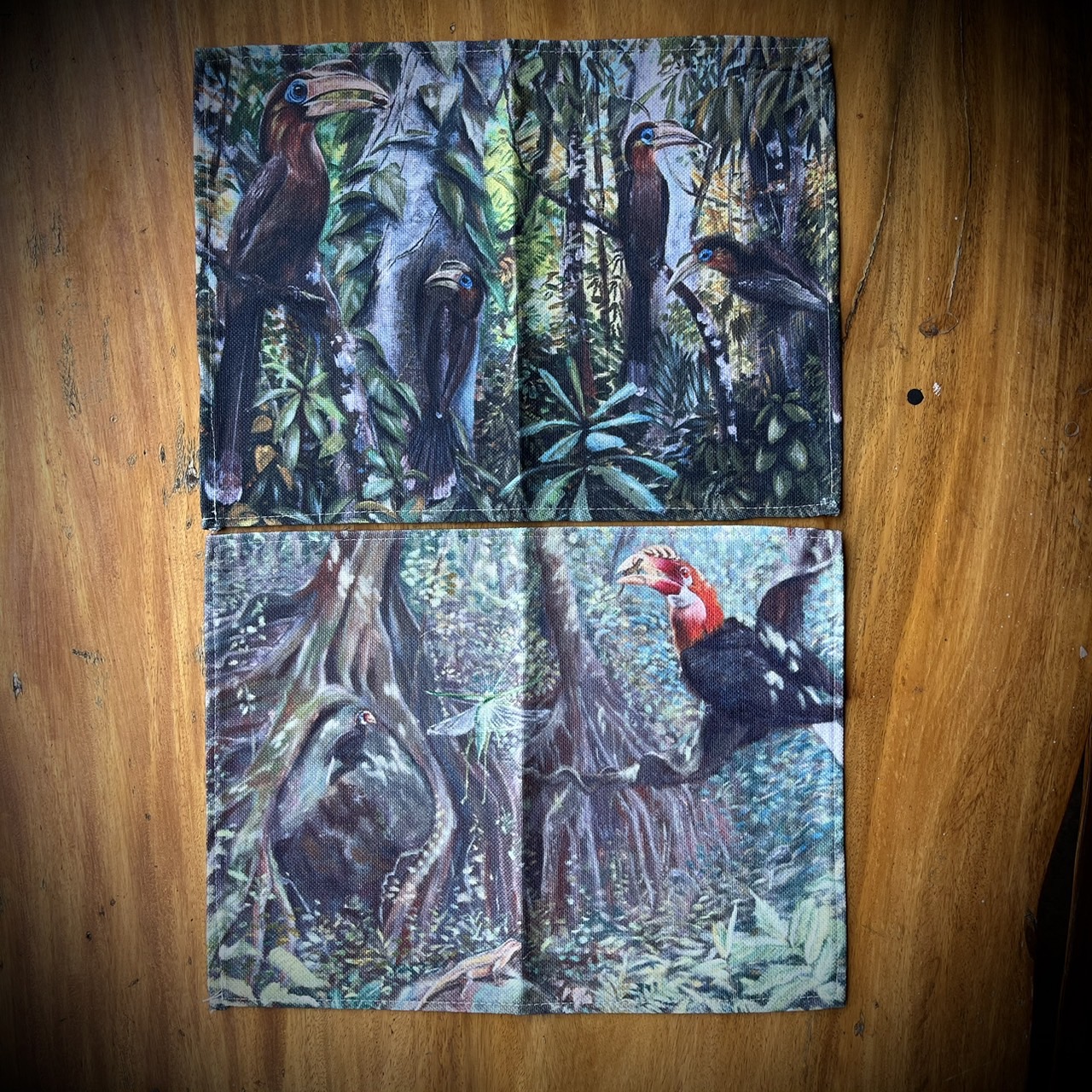 ผ้ารองจาน Tablemats: Narcondam Hornbill and Tickell's Brown Hornbill